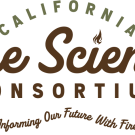 Logo for the California Fire Science Consortium with text elements and tree graphics.